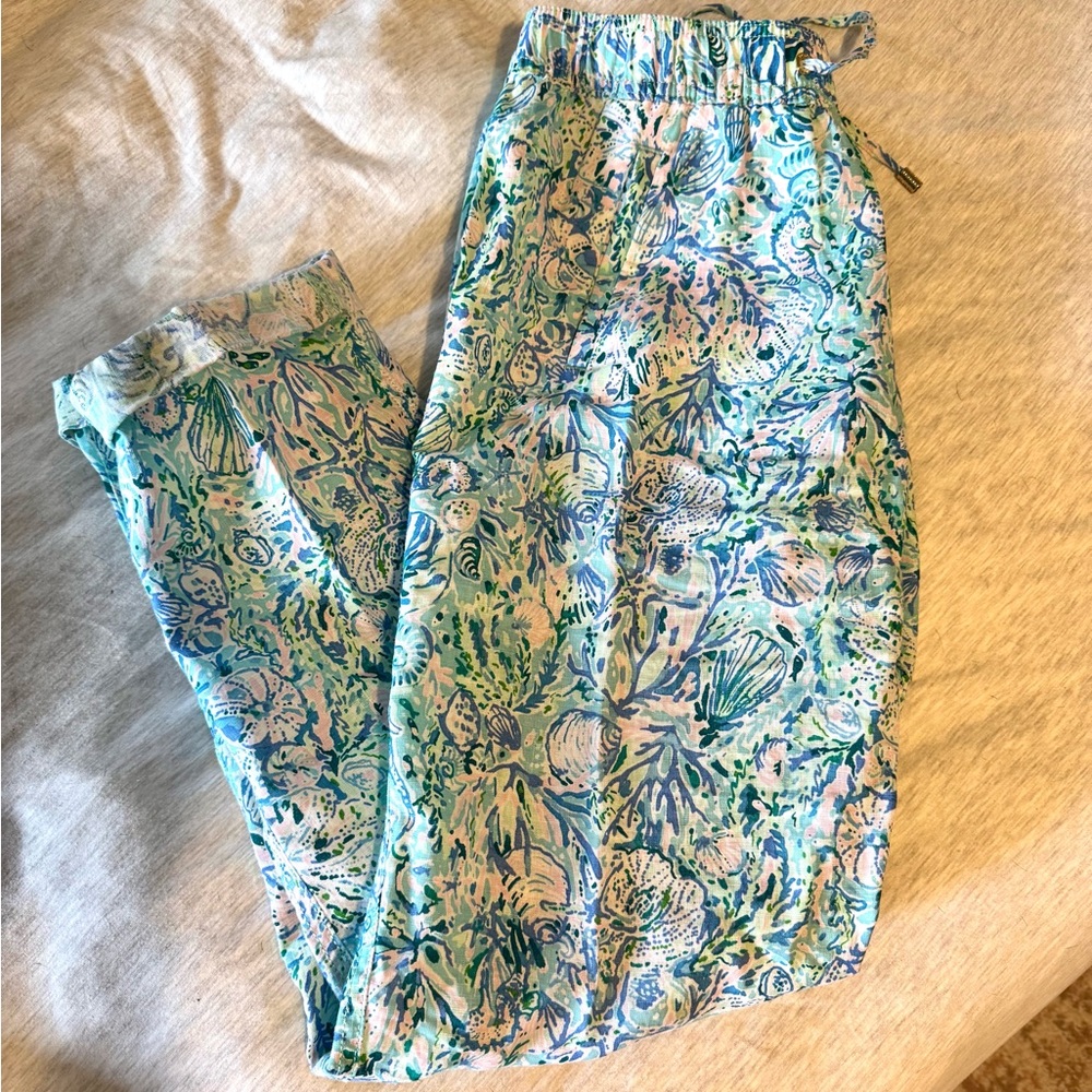 Lilly Pulitzer Blue and Green Linen Pants